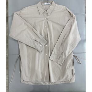 Stunning Women’s XL Tan Khaki Side Tie Button Up Long Sleeve Shirt